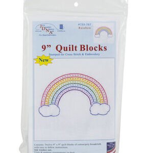 Jack Dempsey Needle Art 9 Rainbow Stamped White Quilt Blocks 12pk