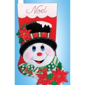 Design Works 18 Poinsettia Snowman Felt Stocking Embroidery Kit