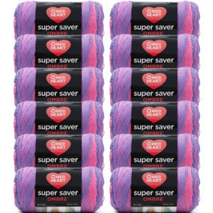 Red Heart Super Saver Ombre 482yds Worsted Acrylic Yarn 12 Bundle