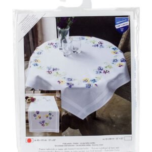 Vervaco 16 x 40 Pretty Pansies Table Runner Stamped Embroidery Kit