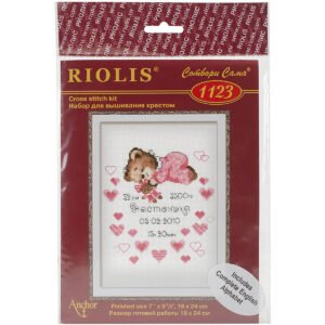 RIOLIS 7 x 9.5 Girls Birth Announcement Counted Cross Stitch Kit