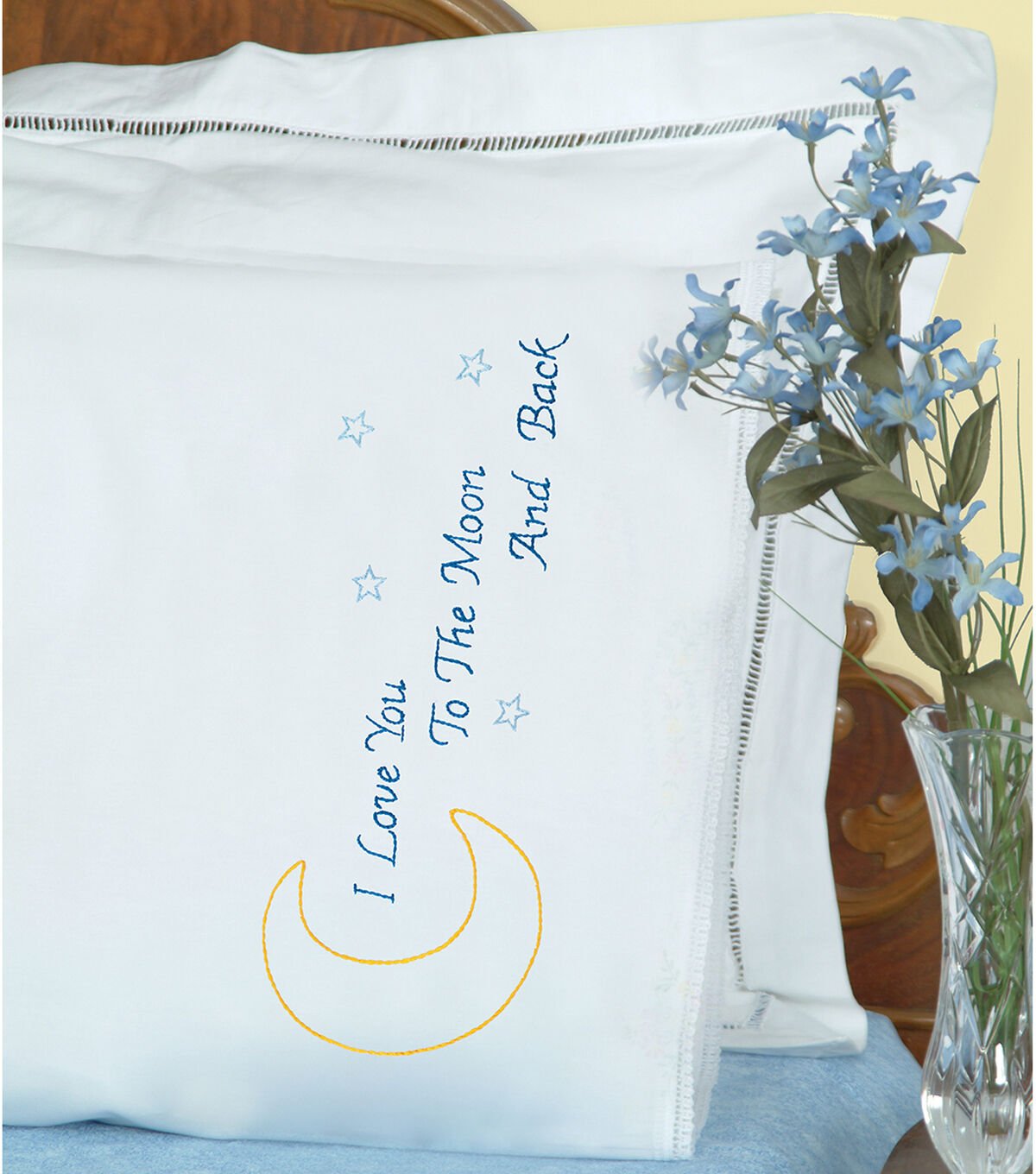 Jack Dempsey 2pk Love You to the Moon Stamped Lace Edge Pillowcases - Image 2