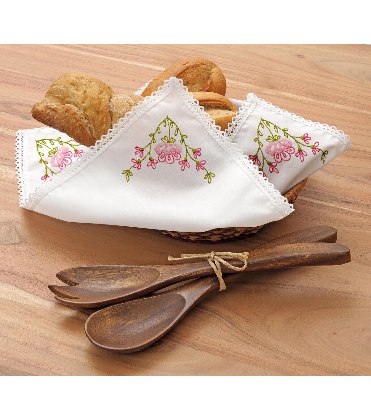 Leisure Arts 16 x 16 Pink Floral Basket Liner Stamped Cross Stitch Kit - Image 3