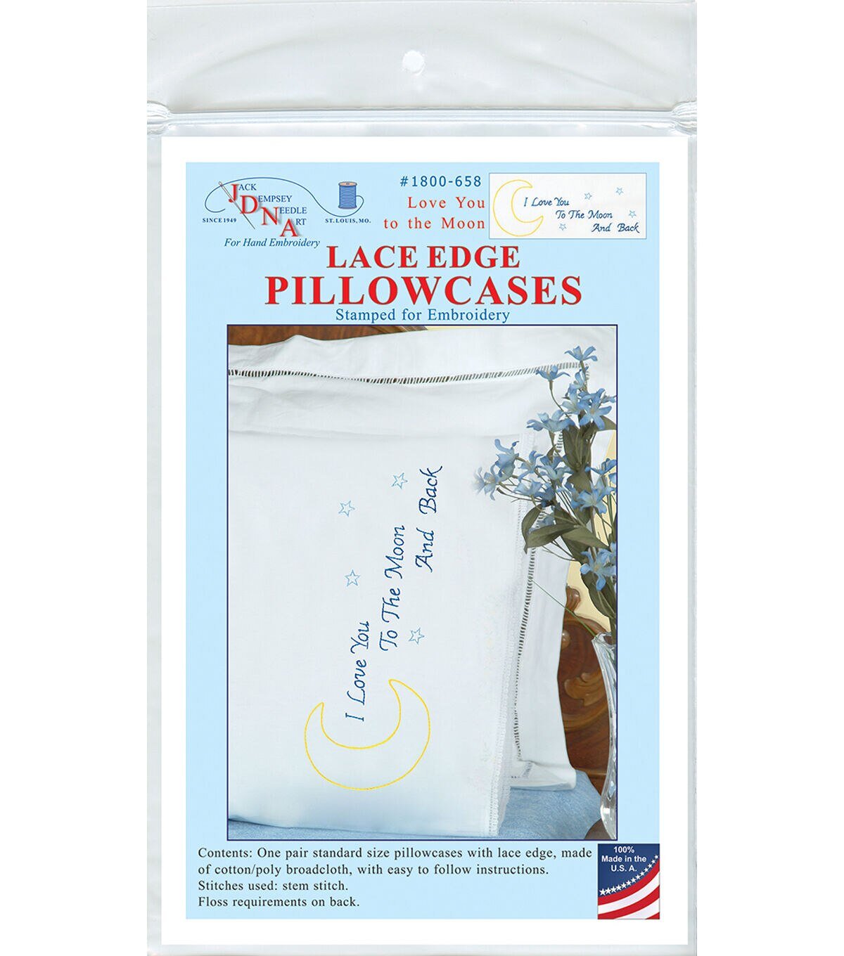 Jack Dempsey 2pk Love You to the Moon Stamped Lace Edge Pillowcases