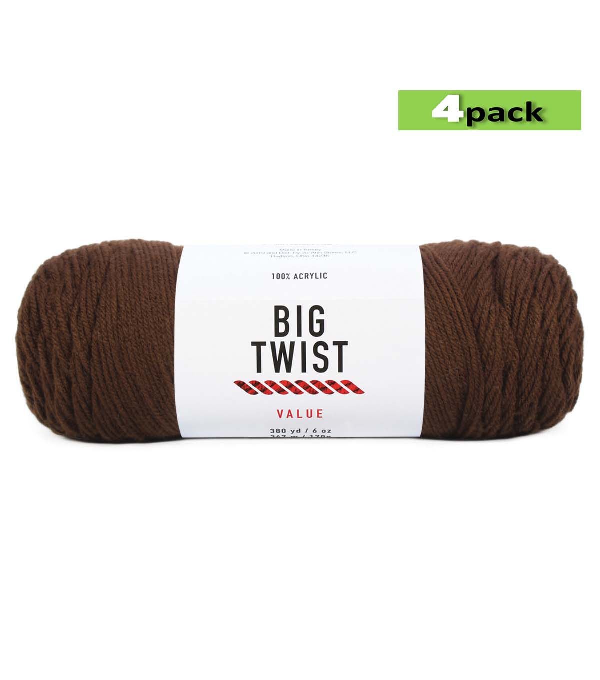 4pk Solid Chocolate Medium Weight Acrylic 380yd Value Yarn by Big Twist
