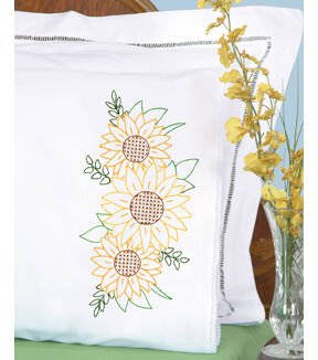 Jack Dempsey 2pk Sunflowers Stamped Lace Edge Pillowcases - Image 4