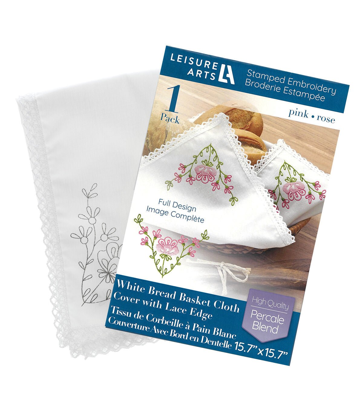 Leisure Arts 16 x 16 Pink Floral Basket Liner Stamped Cross Stitch Kit - Image 2