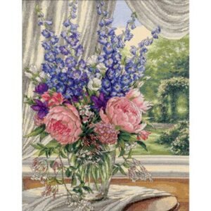 Dimensions 16 x 19 Peonies & Delphiniums Counted Cross Stitch Kit
