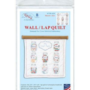 Stamped White Wall Or Lap Quilt 36X36 Mason Jars