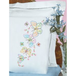 Jack Dempsey 2pk Fluttering Butterflies Stamped Lace Edge Pillowcases