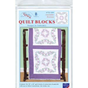 Jack Dempsey Needle Art 18 Lavender Flowers Stamped Quilt Blocks 6pk