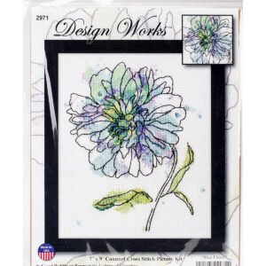 Design Works 7 x 9 Blue Floral Counted Cross Stitch Kit