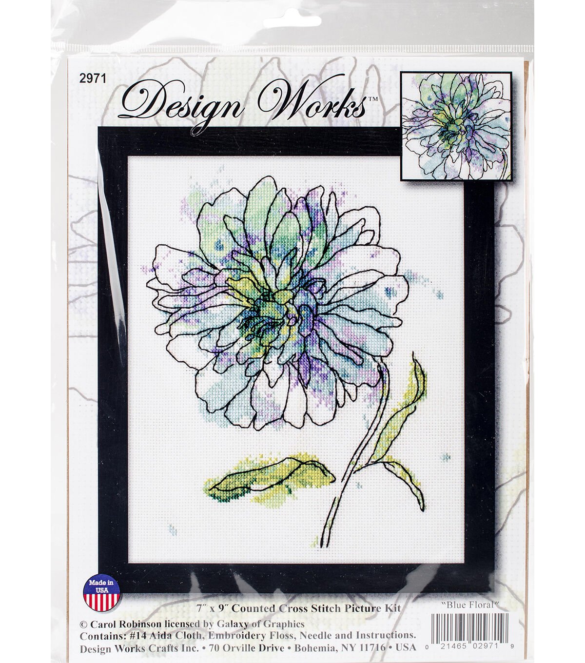Design Works 7 x 9 Blue Floral Counted Cross Stitch Kit