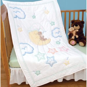 Jack Dempsey 40 x 60 Bear on the Moon Stamped Crib Quilt Top