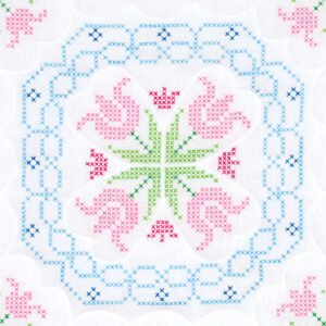 Jack Dempsey 18 Interlocking XX Lace Tulips Stamped Quilt Blocks 6pk