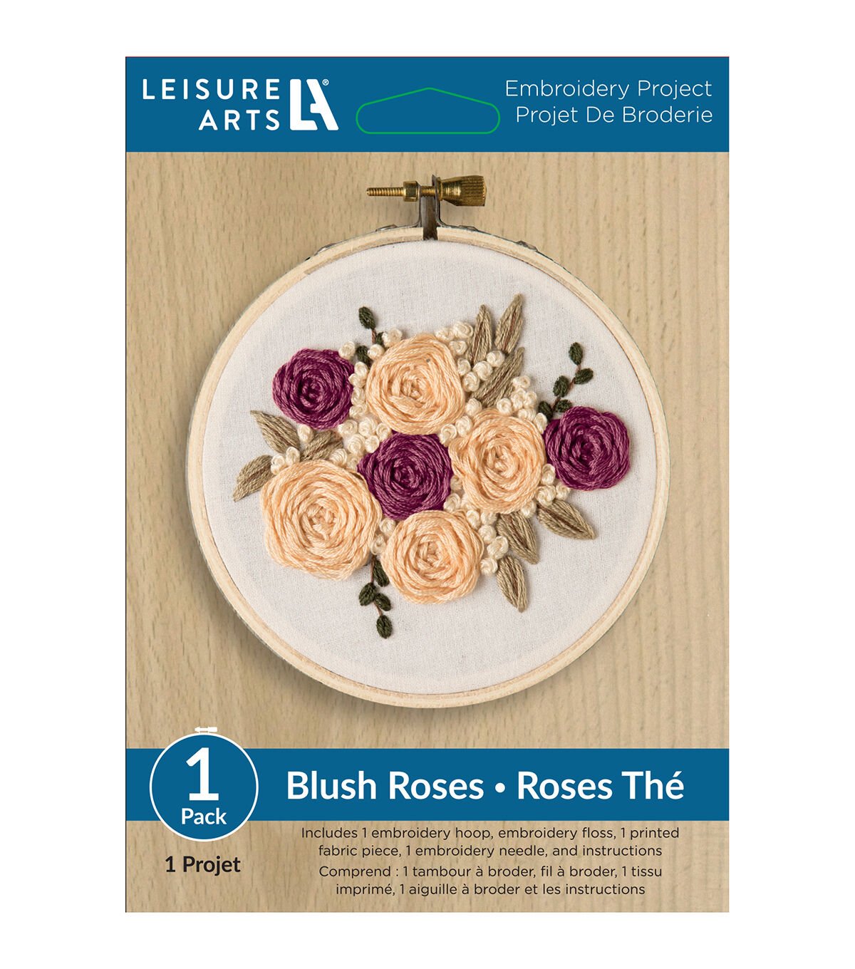 Leisure Arts 4 Spicy Blush Roses Embroidery Kit