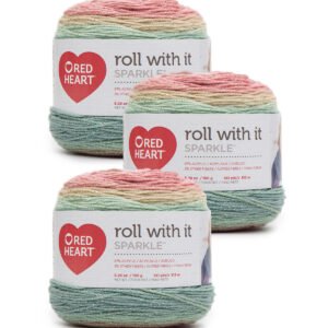 Red Heart Roll With It Sparkle 561yds Worsted Acrylic Yarn 3 Bundle