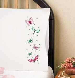 Design Works 30 x 20 Butterflies Pillowcase Embroidery Kit 2pk